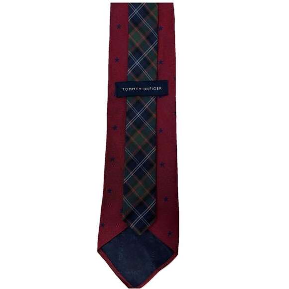 Tommy Hilfiger Men's Silk Tie Red with Navy Blue Stars 57.5" x‎ 3.5" - Picture 6 of 7